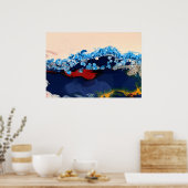 Burgundy Navy Fluid Marble Acrylic Art Abstract Poster (Keuken)