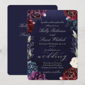 Burgundy Navy Garden Wedding Kaart (Voorkant / Achterkant)