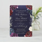 Burgundy Navy Garden Wedding Kaart (Staand voorkant)
