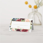 Burgundy Navy Gold Boho Wedding Folded Plaatskaartje (Voorkant)