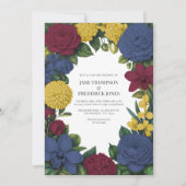 Burgundy, Navy & Gold Floral Wedding Kaart (Voorkant)