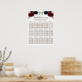 Burgundy Navy Gold Peony Wedding Seating Chart Poster (Keuken)