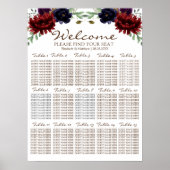 Burgundy Navy Gold Peony Wedding Seating Chart Poster (Voorkant)