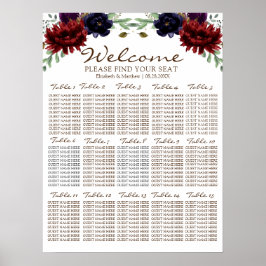 Burgundy Navy Gold Peony Wedding Seating Chart Poster