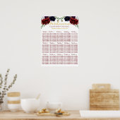 Burgundy Navy Gold Peony Wedding Seating Chart Poster (Keuken)
