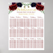 Burgundy Navy Gold Peony Wedding Seating Chart Poster (Voorkant)