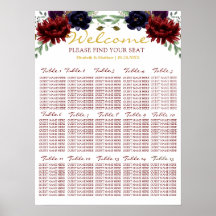 Burgundy Navy Gold Peony Wedding Seating Chart