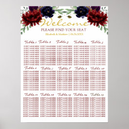 Burgundy Navy Gold Peony Wedding Seating Chart Poster
