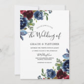 Burgundy & Navy Indigo Flowers Autumn Weddenschap Kaart (Voorkant)