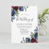 Burgundy & Navy Indigo Flowers Autumn Weddenschap Kaart (Staand voorkant)