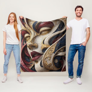 Burgundy Navy Ivoor Goud Mozaïek Gezicht Fleece Deken
