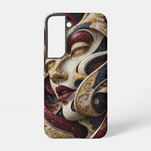 Burgundy Navy Ivoor Goud Mozaïek Gezicht Samsung Galaxy Hoesje