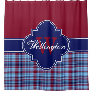 Burgundy Navy Lichte Blauwe Madras Plaid 1ICBR Naa Douchegordijn