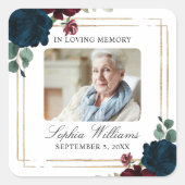Burgundy & Navy  Memorial Funeral Square Sticker (Voorkant)