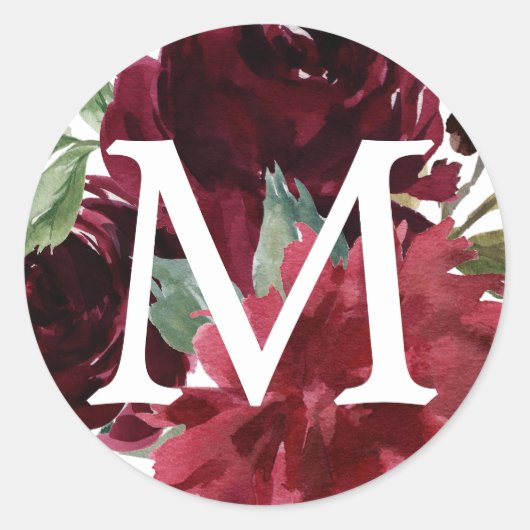 Burgundy Navy Monogram Favor Stickers Landelijk (Voorkant)