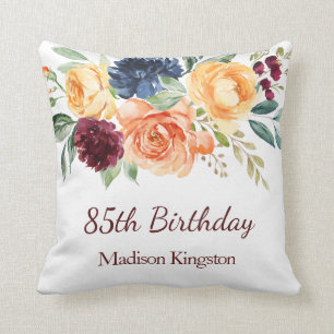 Burgundy Navy Peach Floral 85th Birthday Party Kussen
