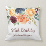 Burgundy Navy Peach Floral 90th Birthday Party Kussen<br><div class="desc">Burgundy Navy Peach Floral 90th Birthday Party Gift Sierkussen Cushion Bekijk passend collectie in Niche en Nest Store</div>