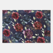 Burgundy Navy Peony Floral Gold Shimmer Inpakpapier Vel (Voorkant 3)