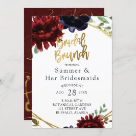 Burgundy Navy Peony Gold Bridesmaids Luncheon Kaart