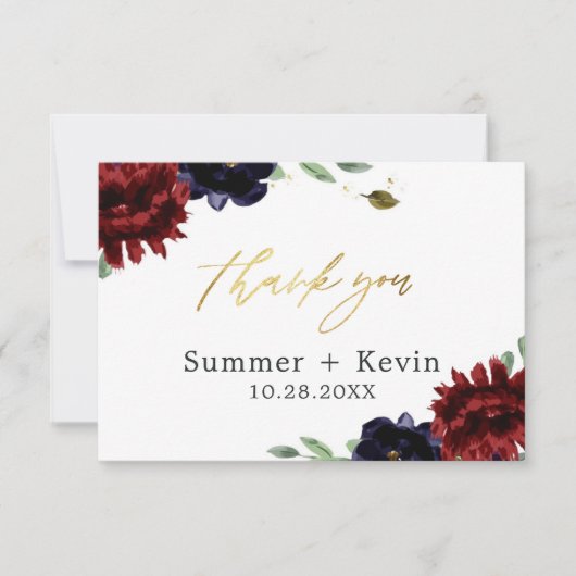 Burgundy Navy Peony Gold Weddenschap Hartelijk dan Bedankkaart (Voorkant)
