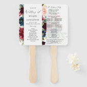 Burgundy & Navy Pink Blush Floral Wedding Programm Handwaaier (Voorkant en achterkant)