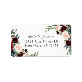 Burgundy & Navy Pink Floral 2 Return Address Label