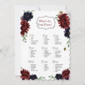 Burgundy Navy Pioen Goud Bruidsborrel Spel Kaart (Voorkant)