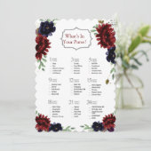 Burgundy Navy Pioen Goud Bruidsborrel Spel Kaart (Staand voorkant)