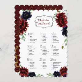 Burgundy Navy Pioen Goud Bruidsborrel Spel Kaart