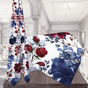 Burgundy Navy Poppy & Peony Garden Weddenschap Stropdas