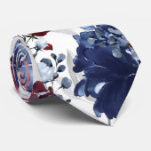 Burgundy Navy Poppy & Peony Garden Weddenschap Stropdas (Opgerold)