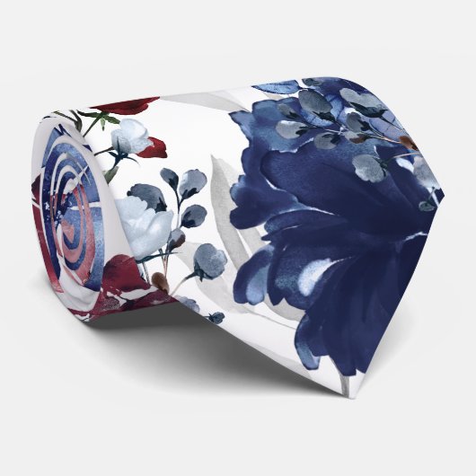 Burgundy Navy Poppy & Peony Garden Weddenschap Stropdas (Opgerold)