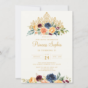 Burgundy Navy Princess Bloemen Diadeem Verjaardag Kaart