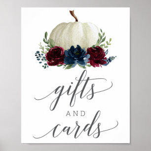 Burgundy Navy Pumpkin Gifts and Cards Sign Poster