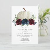 Burgundy Navy Pumpkin Herfst Floral Wedding Kaart (Staand voorkant)