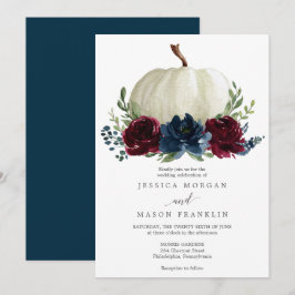 Burgundy Navy Pumpkin Herfst Floral Wedding Kaart