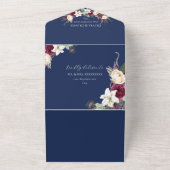 Burgundy navy qr code bruiloft all in one uitnodiging (Buitenkant)