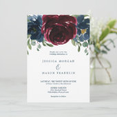 Burgundy Navy Trouwkaart Kaart (Staand voorkant)