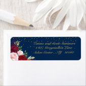 Burgundy Navy Waterverf Flower Address Label Gold (Insitu)