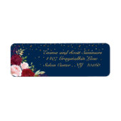 Burgundy Navy Waterverf Flower Address Label Gold (Voorkant)