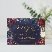 Burgundy Navy Wedding 3 Meal Choice RSVP (Staand voorkant)
