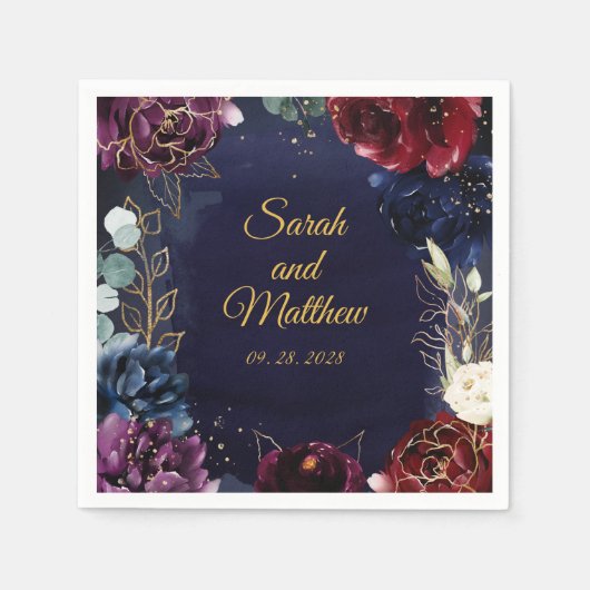 Burgundy Navy Wedding 5" Square Cocktail Napkins Servet (Voorkant)