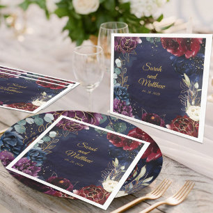 Burgundy Navy Wedding 6" Square Luncheon Napkins Servet