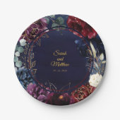 Burgundy Navy Wedding 7 Inch Luncheon Papieren Bordje (Voorkant)