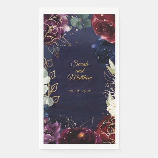 Burgundy Navy Wedding 8" Long Dinner Napkins Servet (Voorkant)