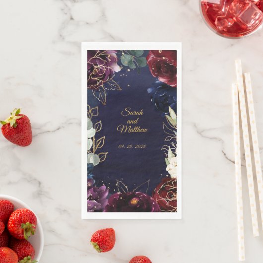 Burgundy Navy Wedding 8" Long Dinner Napkins Servet (Insitu)