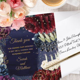 Burgundy Navy Wedding Bedankkaart