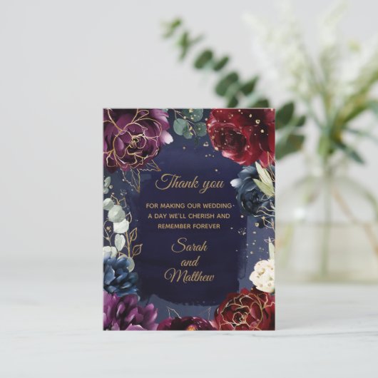 Burgundy Navy Wedding Bedankkaart (Staand voorkant)