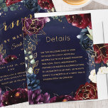 Burgundy Navy Wedding Details Enclosure<br><div class="desc">Gebruik dit blad in uw uitnodigingsreeks om informatie over richtingen, of accommodaties aan te bieden of een wens of een vraag aan te bieden. De rug is leeg zodat kunt u een afbeelding of een kaart uploaden. Een verzameling diepgebrande rode en paarse bloemen, voorzien van goudscheurende overzichten tegen een donkerrijke...</div>