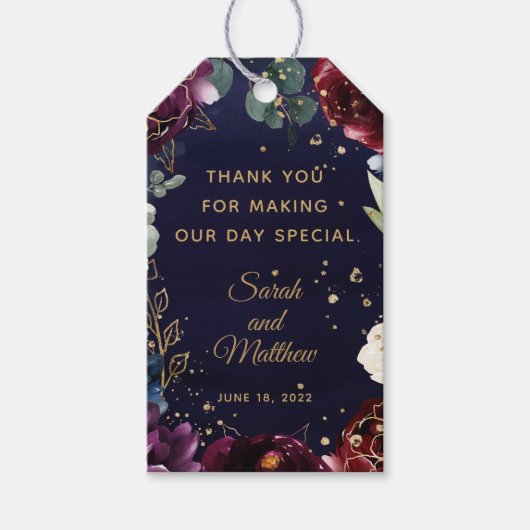 Burgundy Navy Wedding Favor Gift Label Cadeaulabel (Voorkant)